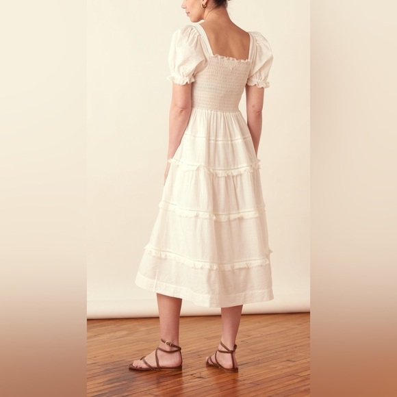 The Great The Savanna Shirred Tiered Cotton-voile Midi Dress - White size 0/XS - Picture 2 of 10